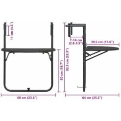 Mesa Balcón Colgante Plástico Aspecto Ratán Marrón 60x64x83,5cm VidaXL -Mano Mano Ventas 17465648 3