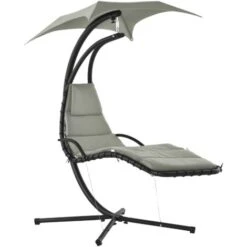 Outsunny Tumbona Colgante Con Sombrilla Protección UV Hamaca Sillón Con Toldo Estructura Estable Cuerda Antivuelco Y Forma Ergonómico 190x110x190 Cm