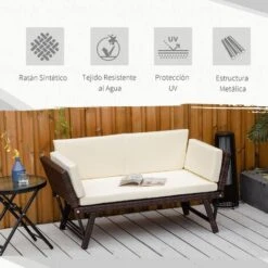 OUTSUNNY Sofá De Ratán De 2 Plazas Convertible En Cama Individual Con Reposabrazos Abatibles Y Cojines Acolchados Sofá Doble Para Jardín Terraza 129x63x67 Cm -Mano Mano Ventas 17705875 5