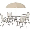 OUTSUNNY Conjunto Muebles Jardin 4 Sillas Mesa De Comedor Redonda Sombrilla Parasol