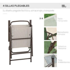 OUTSUNNY Conjunto Muebles Jardin 4 Sillas Mesa De Comedor Redonda Sombrilla Parasol -Mano Mano Ventas 1787365 4