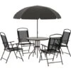 OUTSUNNY Conjunto Muebles Jardin 4 Sillas Mesa De Comedor Redonda Sombrilla Parasol