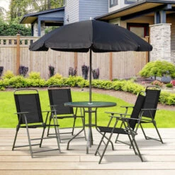 OUTSUNNY Conjunto Muebles Jardin 4 Sillas Mesa De Comedor Redonda Sombrilla Parasol -Mano Mano Ventas 1787366 3