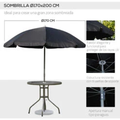 OUTSUNNY Conjunto Muebles Jardin 4 Sillas Mesa De Comedor Redonda Sombrilla Parasol -Mano Mano Ventas 1787366 4