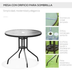 OUTSUNNY Conjunto Muebles Jardin 4 Sillas Mesa De Comedor Redonda Sombrilla Parasol -Mano Mano Ventas 1787366 5