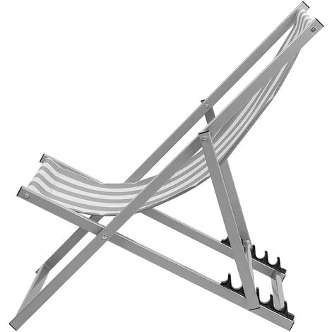 Tumbona De Jardín Gris Blanco Marco Aluminio Negro Rayas Plegable Respaldo Ajustable Aire Libre Locri 5 Tumbona De Jardín Gris Blanco Marco Aluminio Negro Rayas Plegable Respaldo Ajustable Aire Libre Locri - Imagen 5