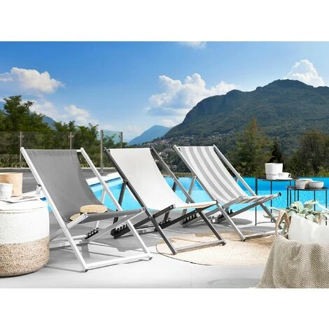 Tumbona De Jardín Blanca Marco Aluminio Negro Plegable Respaldo Ajustable Aire Libre Locri 2 Tumbona De Jardín Blanca Marco Aluminio Negro Plegable Respaldo Ajustable Aire Libre Locri - Imagen 2