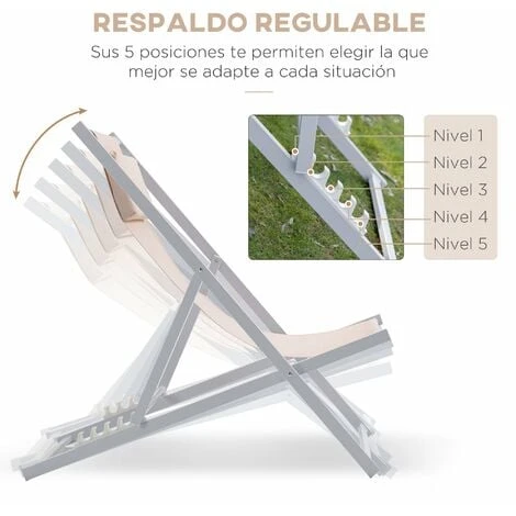 OUTSUNNY Conjunto De 2 Tumbonas Plegables Con Respaldo Regulable En 5 Posiciones Y Reposacabezas Acolchado Incorporado 58x96,5x91,5 Cm 5 OUTSUNNY Conjunto De 2 Tumbonas Plegables Con Respaldo Regulable En 5 Posiciones Y Reposacabezas Acolchado Incorporado 58x96,5x91,5 Cm - Imagen 5