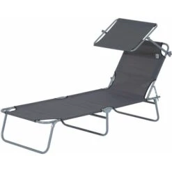 OUTSUNNY Tumbona Inclinable Aluminio Plegable Hamaca Playa Piscina Con Parasol Gris