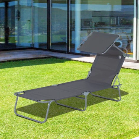OUTSUNNY Tumbona Inclinable Aluminio Plegable Hamaca Playa Piscina Con Parasol Gris 2 OUTSUNNY Tumbona Inclinable Aluminio Plegable Hamaca Playa Piscina Con Parasol Gris - Imagen 2