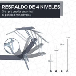 OUTSUNNY Tumbona Inclinable Aluminio Plegable Hamaca Playa Piscina Con Parasol Gris 9 OUTSUNNY Tumbona Inclinable Aluminio Plegable Hamaca Playa Piscina Con Parasol Gris -Mano Mano Ventas 1808691 5