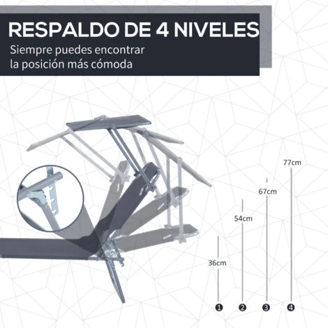 OUTSUNNY Tumbona Inclinable Aluminio Plegable Hamaca Playa Piscina Con Parasol Gris 5 OUTSUNNY Tumbona Inclinable Aluminio Plegable Hamaca Playa Piscina Con Parasol Gris - Imagen 5