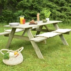 Mesa Picnic De Madera Tratada Gardiun Solid 28 Mm Con Banco 177x151x77 Cm 6/8 Personas -Mano Mano Ventas 18370667 4