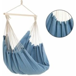 Detex Silla Colgante Con Barra Transversal De Madera Hamaca Para Interior Y Exterior Jardín 185x130x155 Cm - Color A Elegir Azul Claro -Mano Mano Ventas 18457726 3