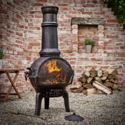 Deuba Chimenea De Terraza Brasero Exterior Estufa Puerta Con Cerradura Compartimiento Cenizas 28kg 112cm Estilo Rústico -Mano Mano Ventas 18458749 3