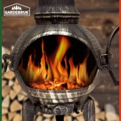 Deuba Chimenea De Terraza Brasero Exterior Estufa Puerta Con Cerradura Compartimiento Cenizas 28kg 112cm Estilo Rústico -Mano Mano Ventas 18458749 4