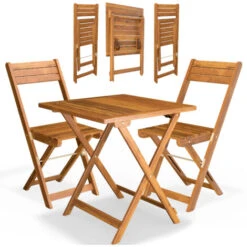 Casaria Set Muebles De Balcón 3 Pzs Mesa 2 Sillas Plegables Juego Completo Jardín Terraza Madera De Acacia Marrón