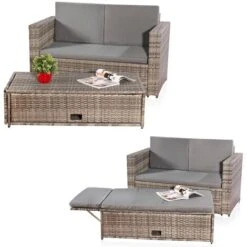 Mucola Muebles De Jardín Mesa Plegable Terraza Muebles De Ratán Gris Conjunto De Muebles De Ratán Conjunto De Jardín Terraza Cenar Comer Mesa