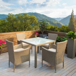 Deuba Conjunto De Poliratán Crema 4+1 Mesa De Jardín 4 Sillas Apilables Cojines Lavables Terraza Balcón -Mano Mano Ventas 18645358 3