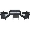 Conjunto De Jardín Chillvert Salerno 1 Sofá 3 Plazas+ 2 Sillones + 1 Mesa Resina Imitación Ratan Gris Antracita