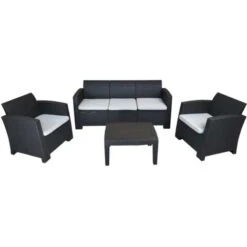 Conjunto De Jardín Chillvert Salerno 1 Sofá 3 Plazas+ 2 Sillones + 1 Mesa Resina Imitación Ratan Gris Antracita