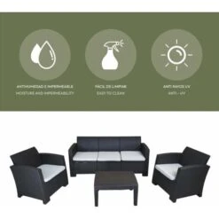 Conjunto De Jardín Chillvert Salerno 1 Sofá 3 Plazas+ 2 Sillones + 1 Mesa Resina Imitación Ratan Gris Antracita -Mano Mano Ventas 18729546 5