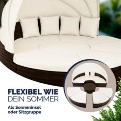 Deuba Tumbona Cama Isla 230cm Techo Plegable Cojines Asientos Sofá Doble Redonda XXL Poliratán Jardín Terraza Patio Marrón -Mano Mano Ventas 18812218 3