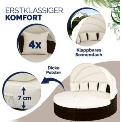Deuba Tumbona Cama Isla 230cm Techo Plegable Cojines Asientos Sofá Doble Redonda XXL Poliratán Jardín Terraza Patio Marrón -Mano Mano Ventas 18812218 4