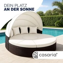Deuba Tumbona Cama Isla 230cm Techo Plegable Cojines Asientos Sofá Doble Redonda XXL Poliratán Jardín Terraza Patio Marrón -Mano Mano Ventas 18812218 5