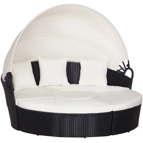OUTSUNNY Isla De Ratán Para Exterior 5 Piezas Tumbona Redonda Con Toldo Plegable Cojines Extraíbles Lavables Y 3 Almohadas Marco De Metal 175x180x147 Cm 1 OUTSUNNY Isla De Ratán Para Exterior 5 Piezas Tumbona Redonda Con Toldo Plegable Cojines Extraíbles Lavables Y 3 Almohadas Marco De Metal 175x180x147 Cm