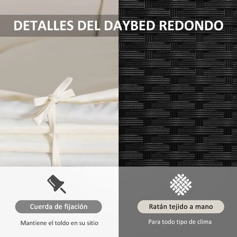 OUTSUNNY Isla De Ratán Para Exterior 5 Piezas Tumbona Redonda Con Toldo Plegable Cojines Extraíbles Lavables Y 3 Almohadas Marco De Metal 175x180x147 Cm 4 OUTSUNNY Isla De Ratán Para Exterior 5 Piezas Tumbona Redonda Con Toldo Plegable Cojines Extraíbles Lavables Y 3 Almohadas Marco De Metal 175x180x147 Cm - Imagen 4