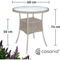 Casaria Polyrattan Mesa De Centro Ø60cm Redonda 5mm Cristal De Seguridad Altura Ajustable Capacidad De Carga 80kg Resistente A Intemperie Rayos UV Mesa De Café Color Beige -Mano Mano Ventas 18842047 3