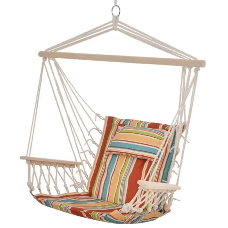 OUTSUNNY Silla Colgante Para Exterior Interior De Rayas 100x106cm Carga Máx. 100 Kg 1 OUTSUNNY Silla Colgante Para Exterior Interior De Rayas 100x106cm Carga Máx. 100 Kg