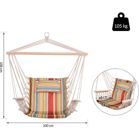 OUTSUNNY Silla Colgante Para Exterior Interior De Rayas 100x106cm Carga Máx. 100 Kg 2 OUTSUNNY Silla Colgante Para Exterior Interior De Rayas 100x106cm Carga Máx. 100 Kg - Imagen 2