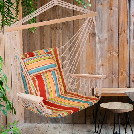 OUTSUNNY Silla Colgante Para Exterior Interior De Rayas 100x106cm Carga Máx. 100 Kg 3 OUTSUNNY Silla Colgante Para Exterior Interior De Rayas 100x106cm Carga Máx. 100 Kg - Imagen 3
