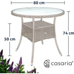 Casaria Polyrattan Mesa De Centro Ø80cm Redonda 5mm Cristal De Seguridad Altura Ajustable Capacidad De Carga 80kg Resistente A Intemperie Rayos UV Mesa De Café Color Beige -Mano Mano Ventas 18986887 3