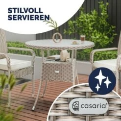Casaria Polyrattan Mesa De Centro Ø80cm Redonda 5mm Cristal De Seguridad Altura Ajustable Capacidad De Carga 80kg Resistente A Intemperie Rayos UV Mesa De Café Color Beige -Mano Mano Ventas 18986887 4