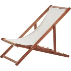 Tumbona De Jardín De Tela Beige Madera De Acacia Oscura Reclinable Plegable Anzio -Mano Mano Ventas 19155543 4