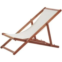 Tumbona De Jardín De Tela Beige Madera De Acacia Oscura Reclinable Plegable Anzio -Mano Mano Ventas 19155543 5