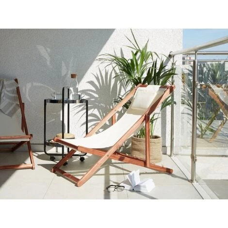 Tumbona De Jardín Con Asiento Beige Reclinable Plegable Con Reposacabezas Y Cojín Estructura De Madera Avellino 2 Tumbona De Jardín Con Asiento Beige Reclinable Plegable Con Reposacabezas Y Cojín Estructura De Madera Avellino - Imagen 2