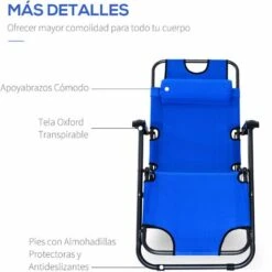 OUTSUNNY Tumbona Reclinable Y Plegable Con Respaldo Ajustable Reposabrazos Almohada Y Reposapiés Para Jardín Terraza Carga 136 Kg 118x60x80 Cm -Mano Mano Ventas 1956459 5