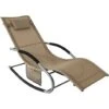 Tumbona, Mecedora Con Almohada Y Bolsillo Lateral, Estructura De Hierro, Malla Transpirable Teslin, Cómodo, Soporta Hasta 150 Kg Marrón OGS28-BR SoBuy ES