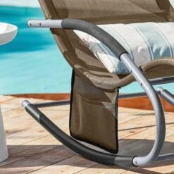 Tumbona, Mecedora Con Almohada Y Bolsillo Lateral, Estructura De Hierro, Malla Transpirable Teslin, Cómodo, Soporta Hasta 150 Kg Marrón OGS28-BR SoBuy ES -Mano Mano Ventas 19573544 4