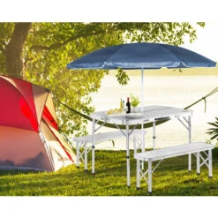 Casaria Set Mesa Y 2 Bancos Plegables Mesita Picnic Camping Función Maleta Aluminio 4 Personas Jardín Blanco -Mano Mano Ventas 19708730 3