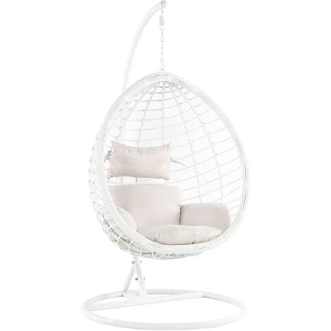 Silla Colgante De Ratán Sintético Columpio Blanco Forma De Huevo Mimbre Rústico Boho Fano 1 Silla Colgante De Ratán Sintético Columpio Blanco Forma De Huevo Mimbre Rústico Boho Fano