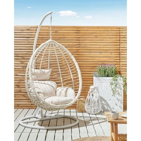 Silla Colgante De Ratán Sintético Columpio Blanco Forma De Huevo Mimbre Rústico Boho Fano 2 Silla Colgante De Ratán Sintético Columpio Blanco Forma De Huevo Mimbre Rústico Boho Fano - Imagen 2