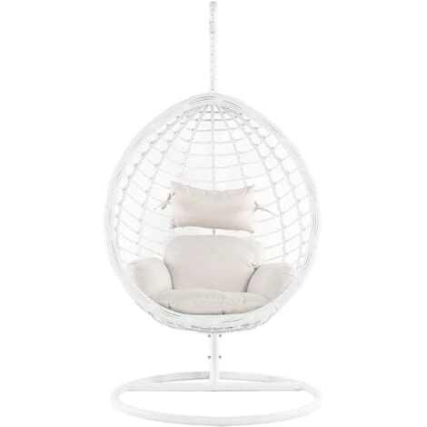 Silla Colgante De Ratán Sintético Columpio Blanco Forma De Huevo Mimbre Rústico Boho Fano 4 Silla Colgante De Ratán Sintético Columpio Blanco Forma De Huevo Mimbre Rústico Boho Fano - Imagen 4