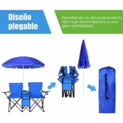 COSTWAY Sillas De Camping Con Sombrilla Silla Plegable Taburete De Pesca Doble Con Portavasos Para Exterior Picnic Senderismo Barbacoa -Mano Mano Ventas 20298593 3