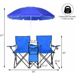 COSTWAY Sillas De Camping Con Sombrilla Silla Plegable Taburete De Pesca Doble Con Portavasos Para Exterior Picnic Senderismo Barbacoa -Mano Mano Ventas 20298593 5
