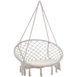 Detex Silla Colgante Redonda De Ø61cm Cojin Incluido Color Crema/ Gris Hamaca De Interior Y Exterior Decoración Moderna Beige